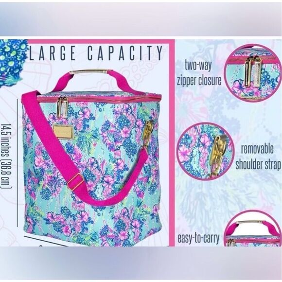 NWT Lilly Pulitzer Blue Insulated Wine Carrier Cooler Canvas Beach you To It main image 10